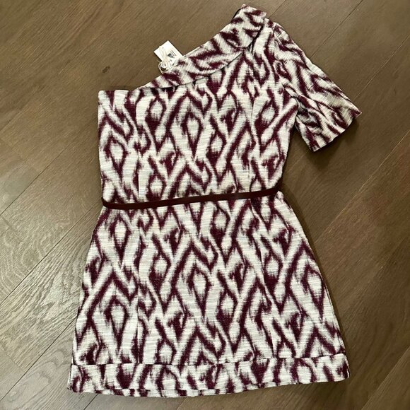 Ba&sh Alba Asymmetrical One Shoulder Cocktail Dress with Belt Graphic Print - Picture 7 of 8